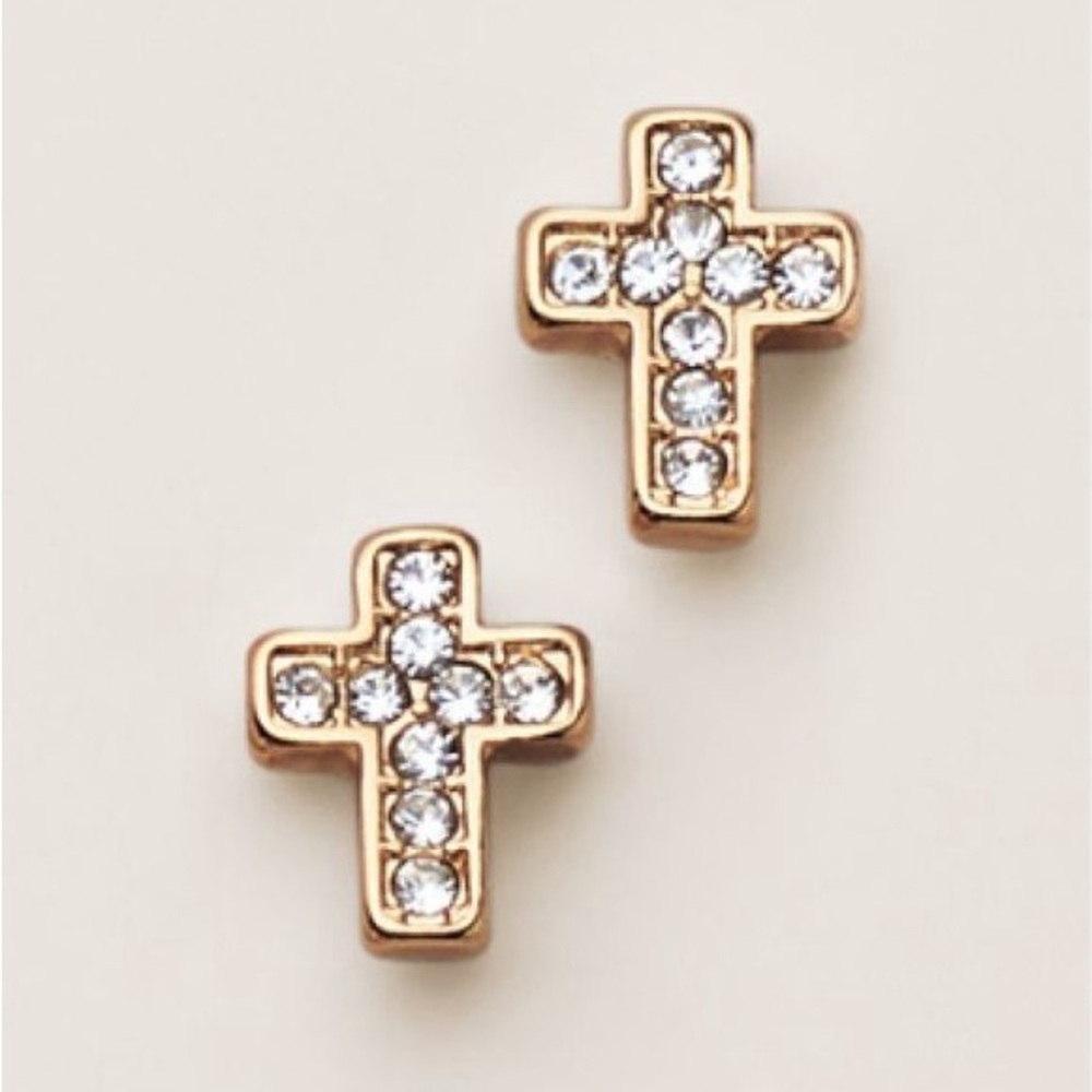Gold Cross Crystal Stud Earrings